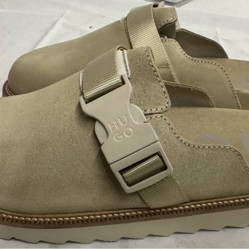 HUGO Syrax Slon Suede Mules Size 11 Light Beige .R14 - Picture 3 of 8